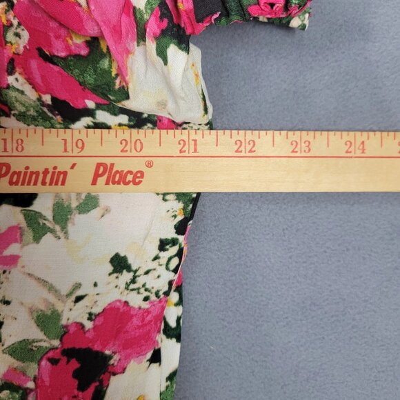 H&M Midi Dress Womens XL Multicolor Floral Square Neck Puff Sleeves Smocked Hems - Picture 8 of 10